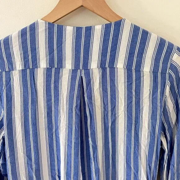 Kut from the Kloth Womens Blouse Small Blue Striped Crossover Roll Tab Sleeve - Picture 6 of 6